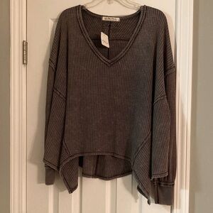 Free People Charcoal waffle knit top